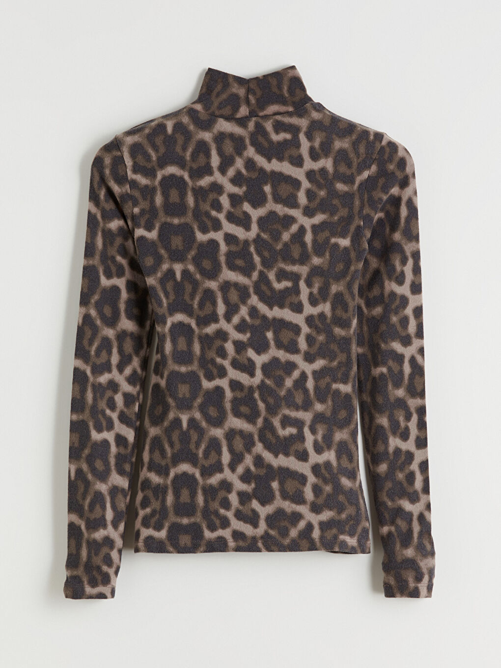 Bej Dik Yaka Leopar Desenli Kadın Body-5