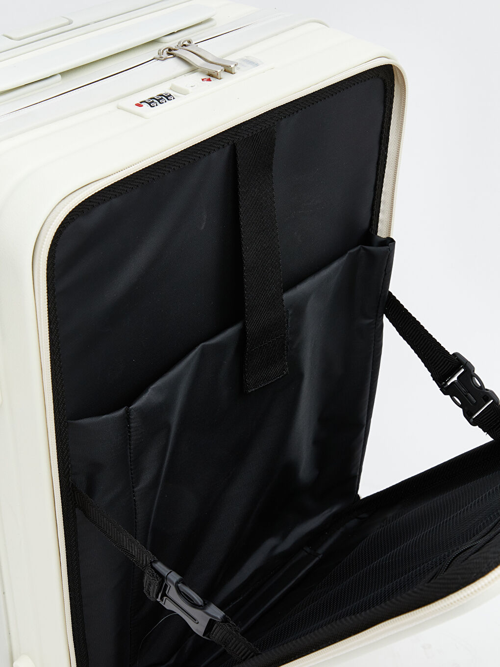 Ekru Kilit Detaylı Küçük Boy Valiz-6