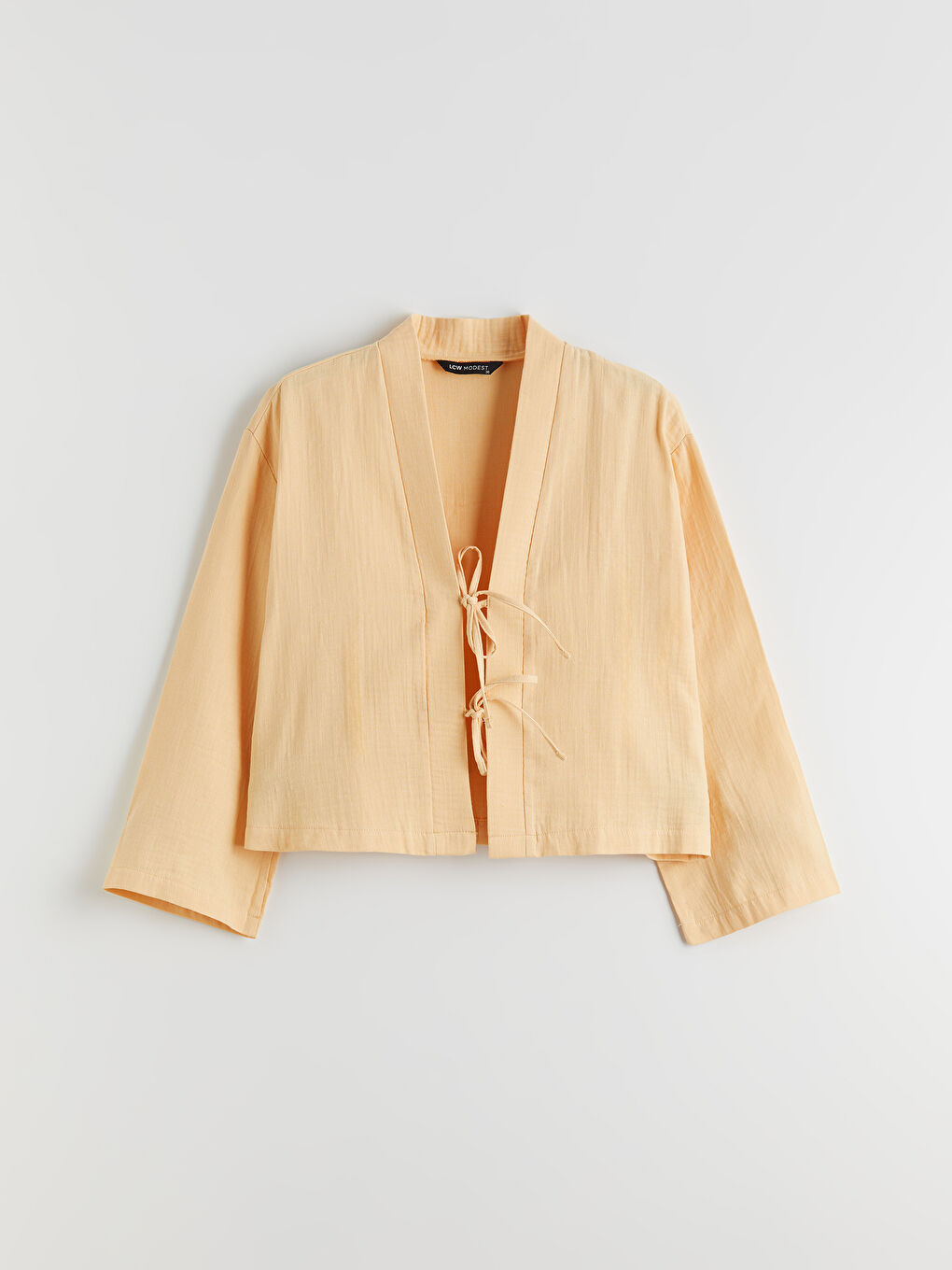 Sarı V Yaka Oversize Müslin Kadın Kimono-4