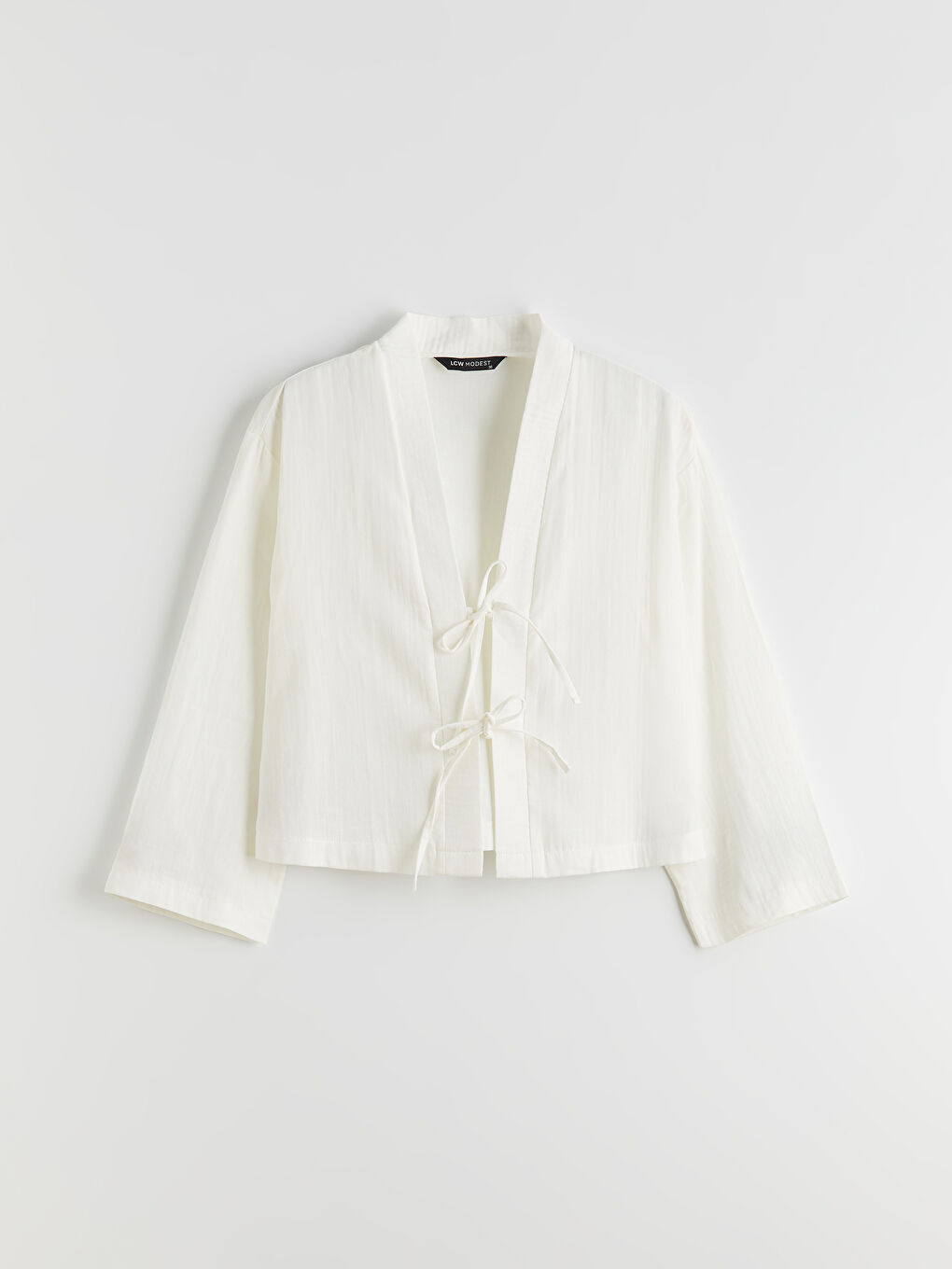 Ekru V Yaka Oversize Müslin Kadın Kimono-4