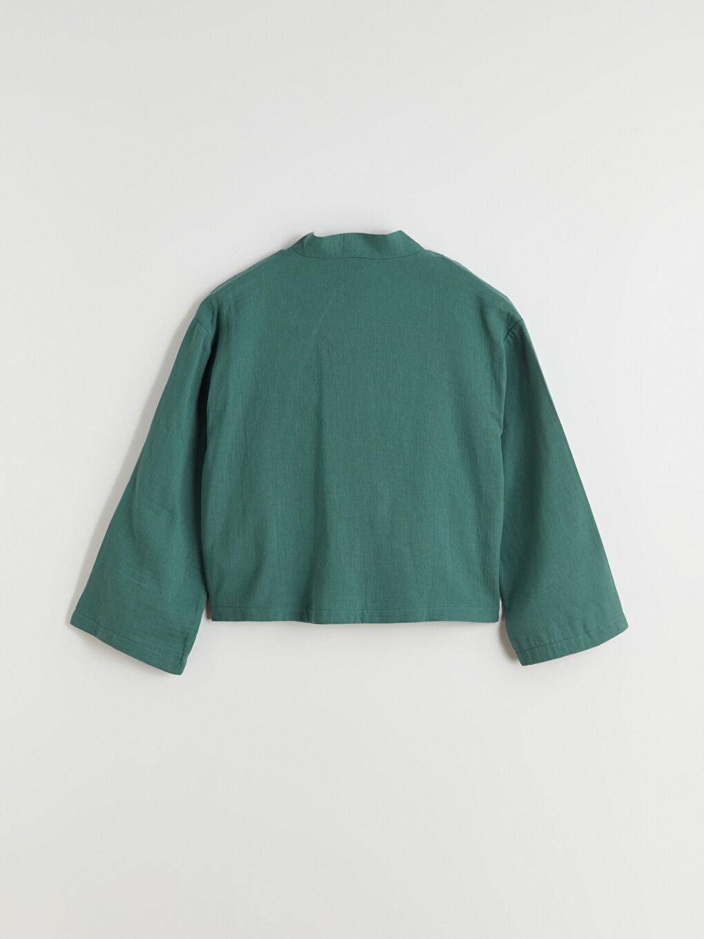 Yeşil V Yaka Oversize Müslin Kadın Kimono-5