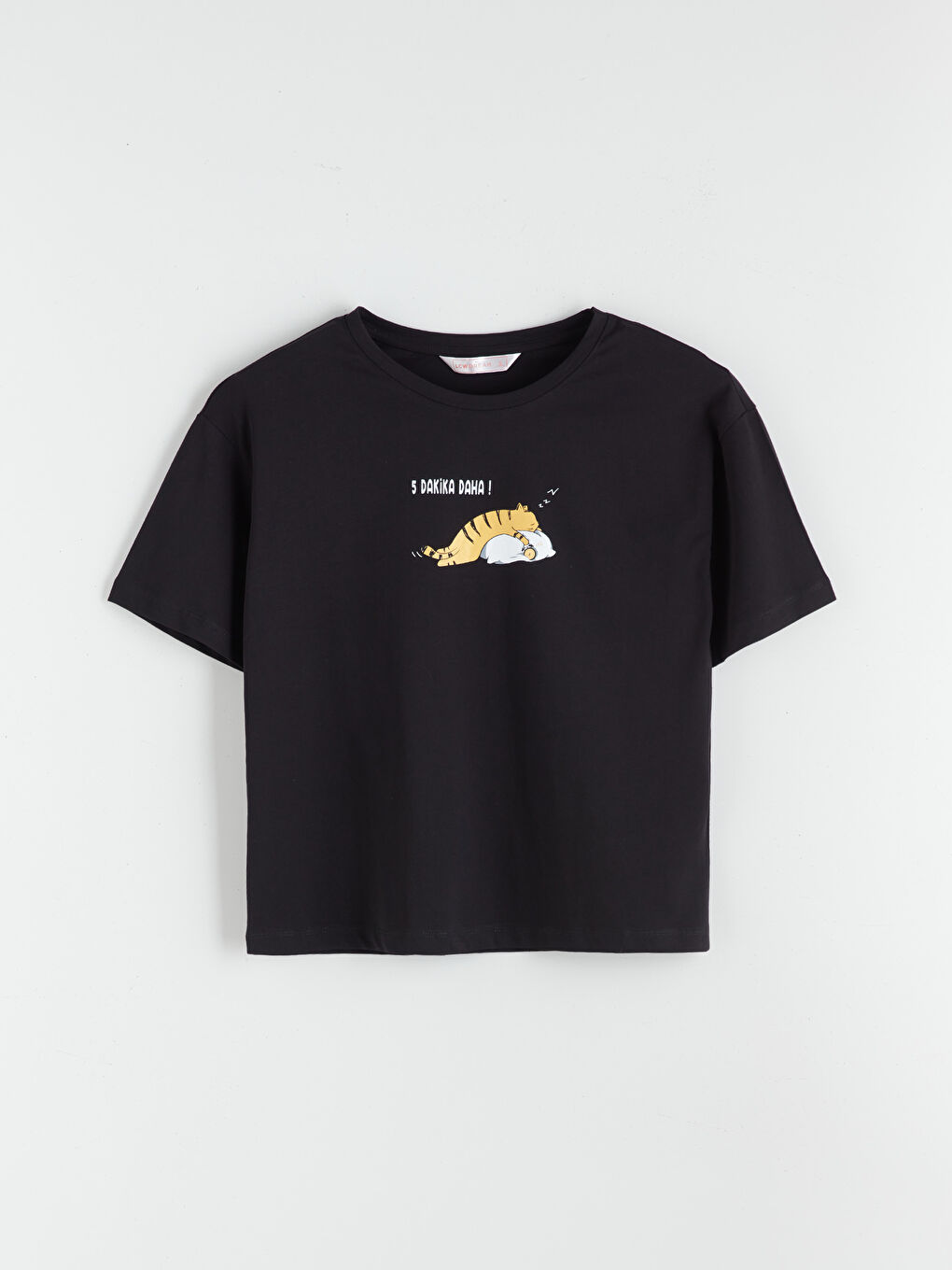 Siyah Bisiklet Yaka Baskılı Kadın Şortlu Pijama Takımı-5