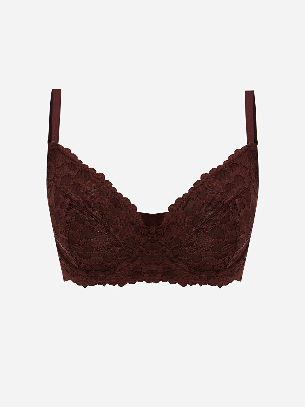 Kahverengi Balenli Dolgusuz Dantelli Tişört Sütyen