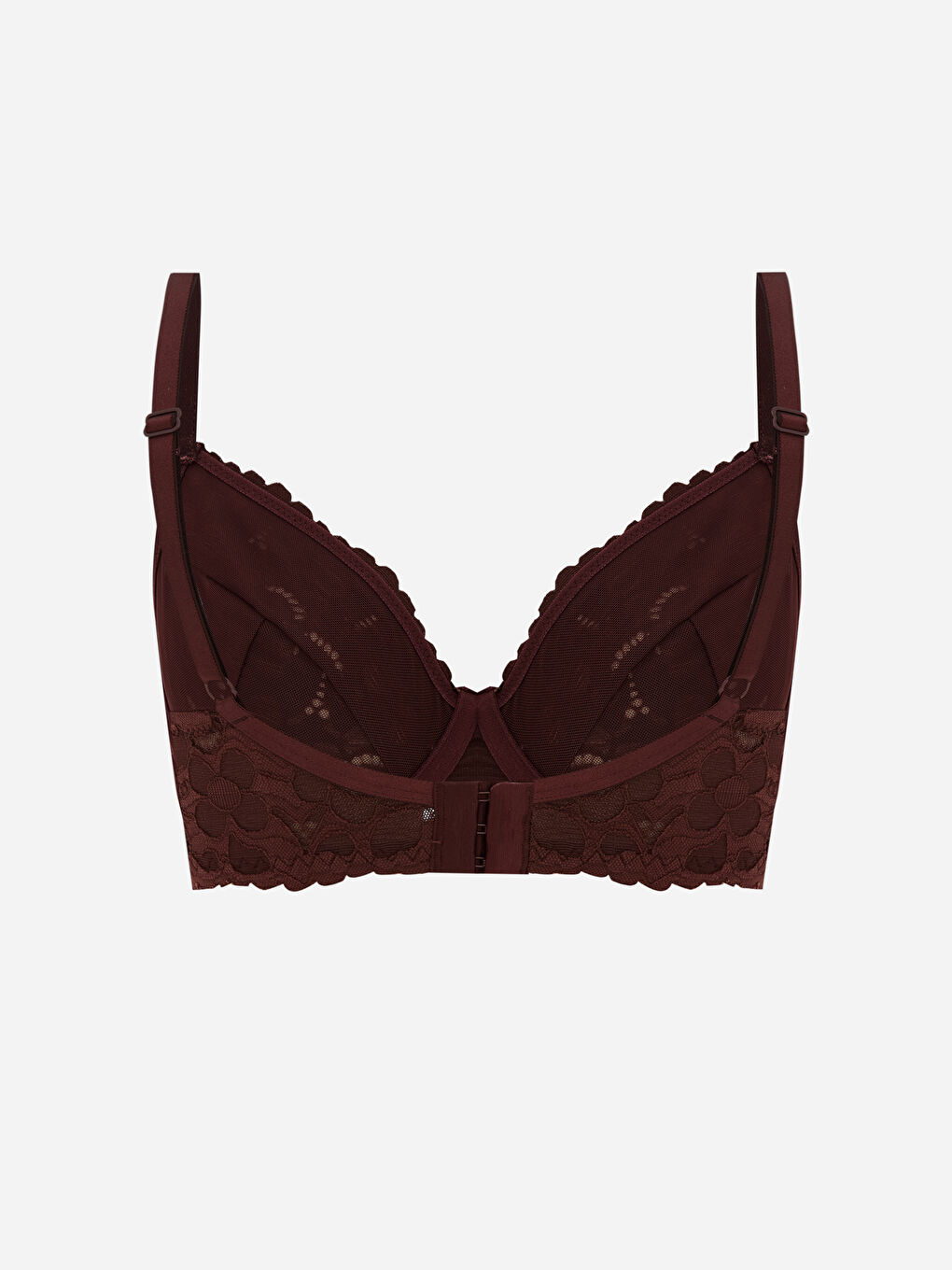 Kahverengi Balenli Dolgusuz Dantelli Tişört Sütyen-1