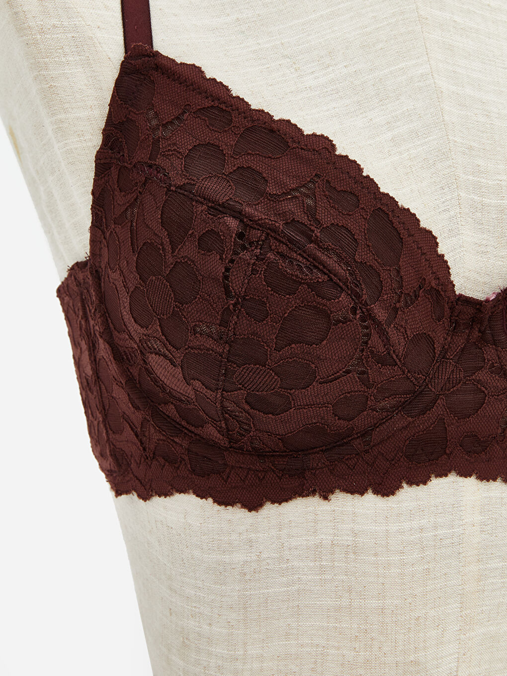 Kahverengi Balenli Dolgusuz Dantelli Tişört Sütyen-2