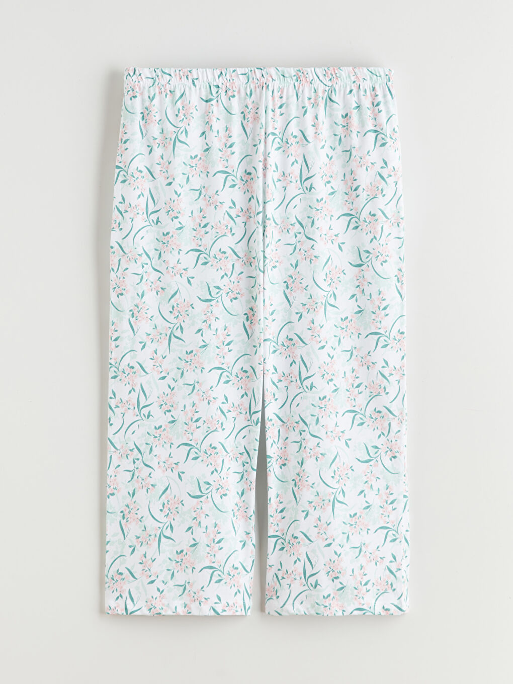 Ekru Beli Lastikli Çiçekli Kadın Kapri Pijama Altı