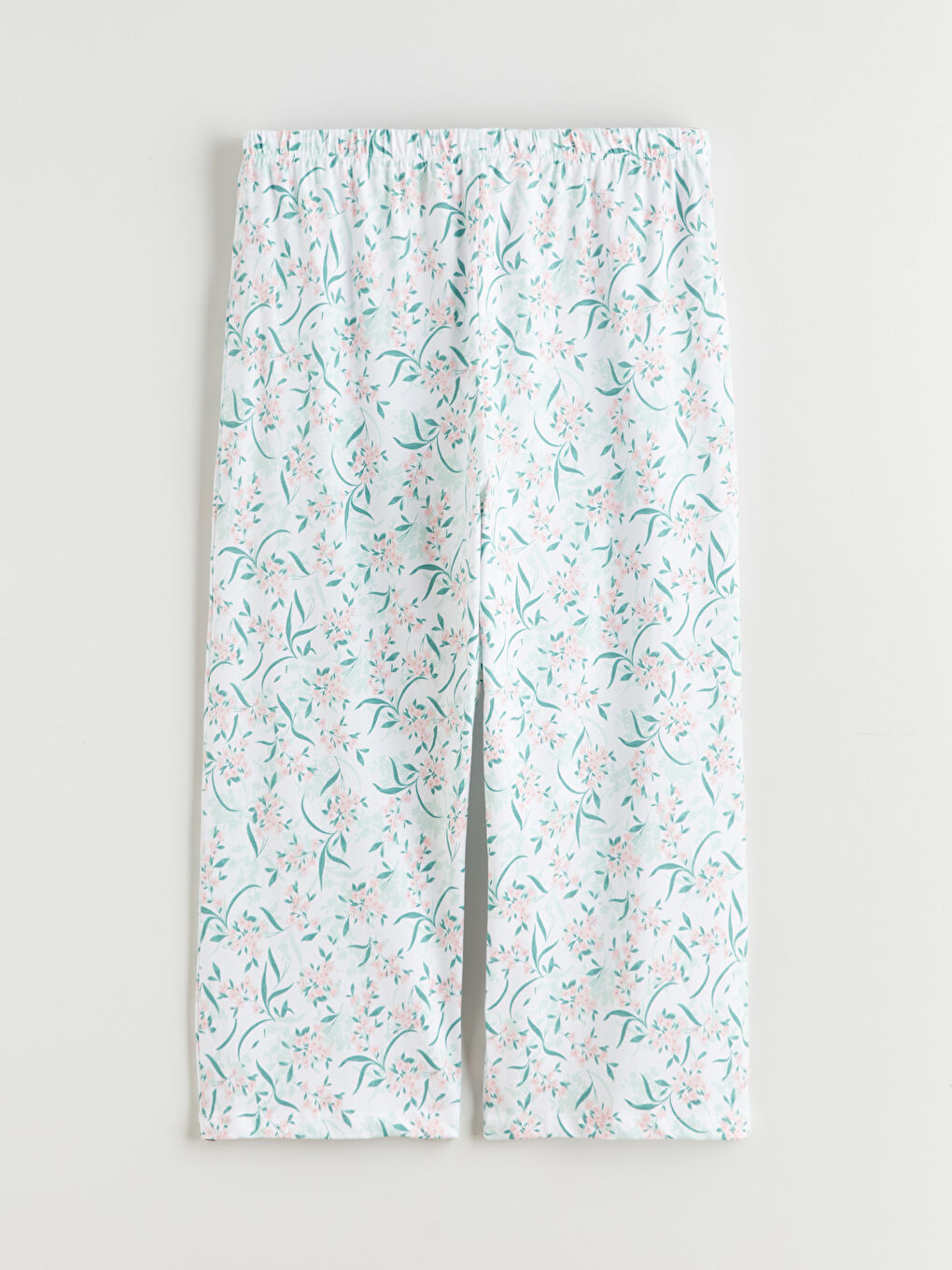 Ekru Bisiklet Yaka Çiçekli Kadın Kaprili Pijama Takımı-6