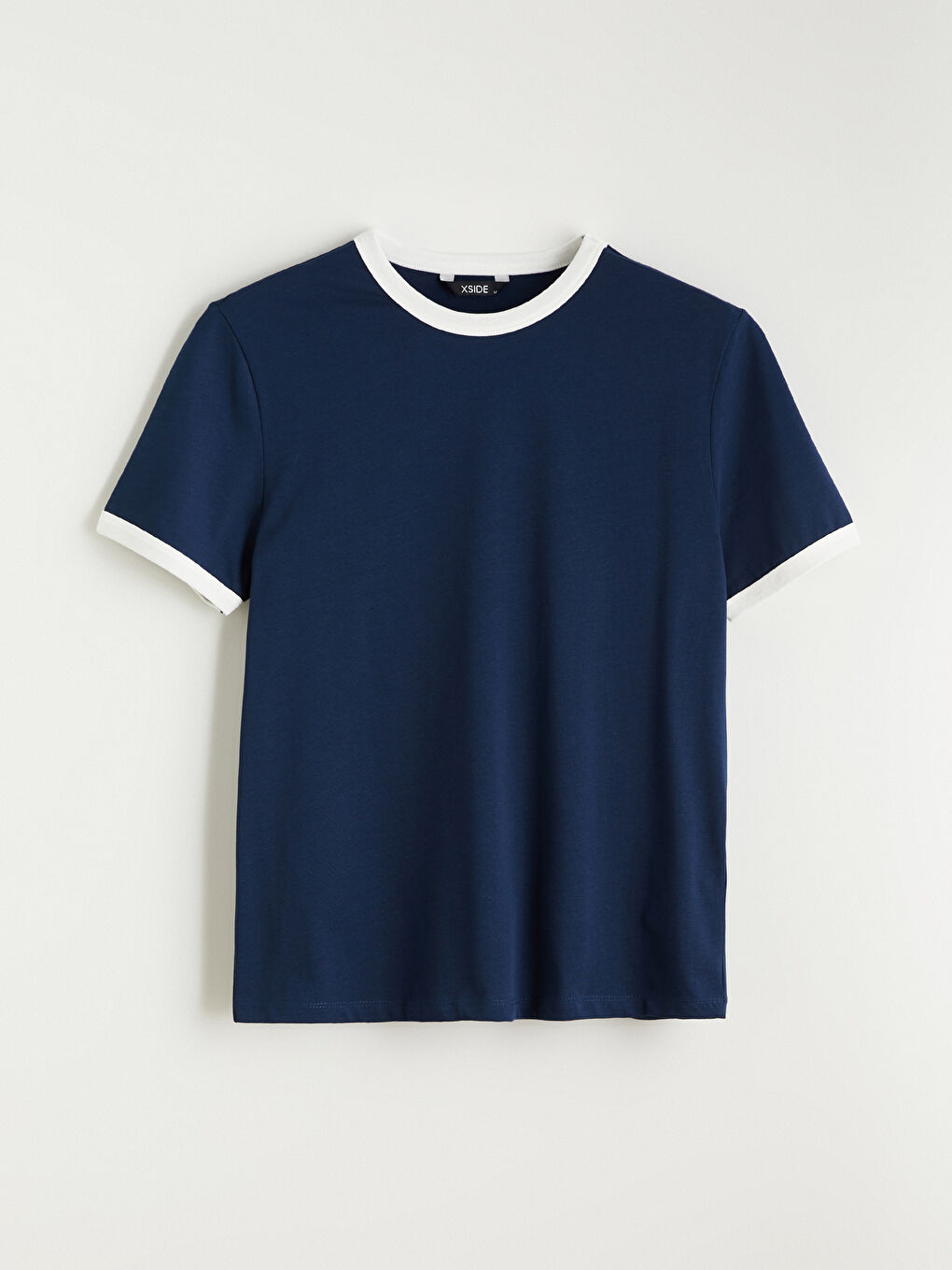 Lacivert Kontrast Detaylı Erkek Penye Tişört-4