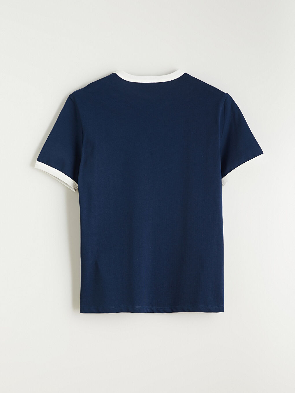 Lacivert Kontrast Detaylı Erkek Penye Tişört-5