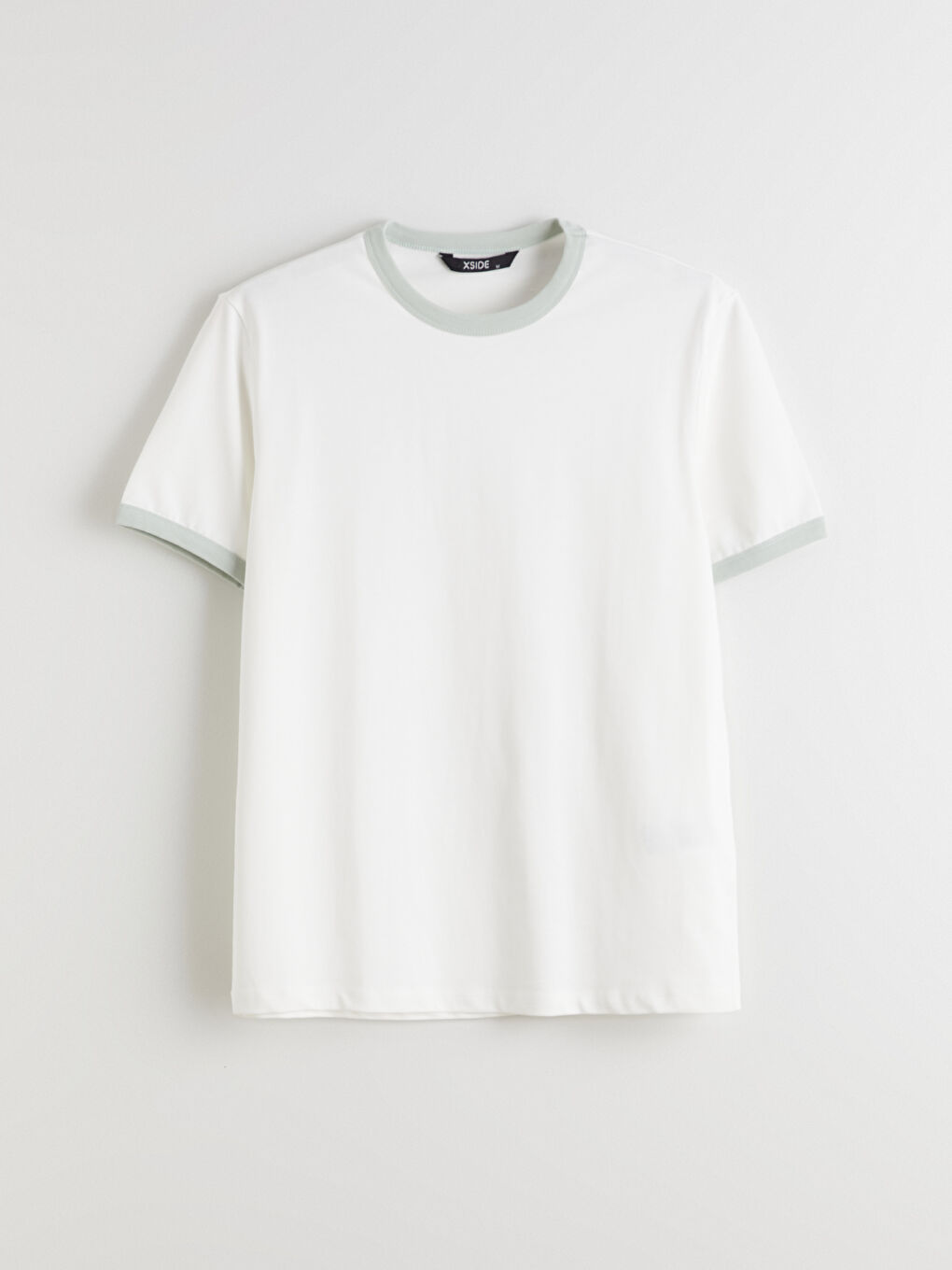 Ekru Kontrast Detaylı Penye Erkek Tişört-4