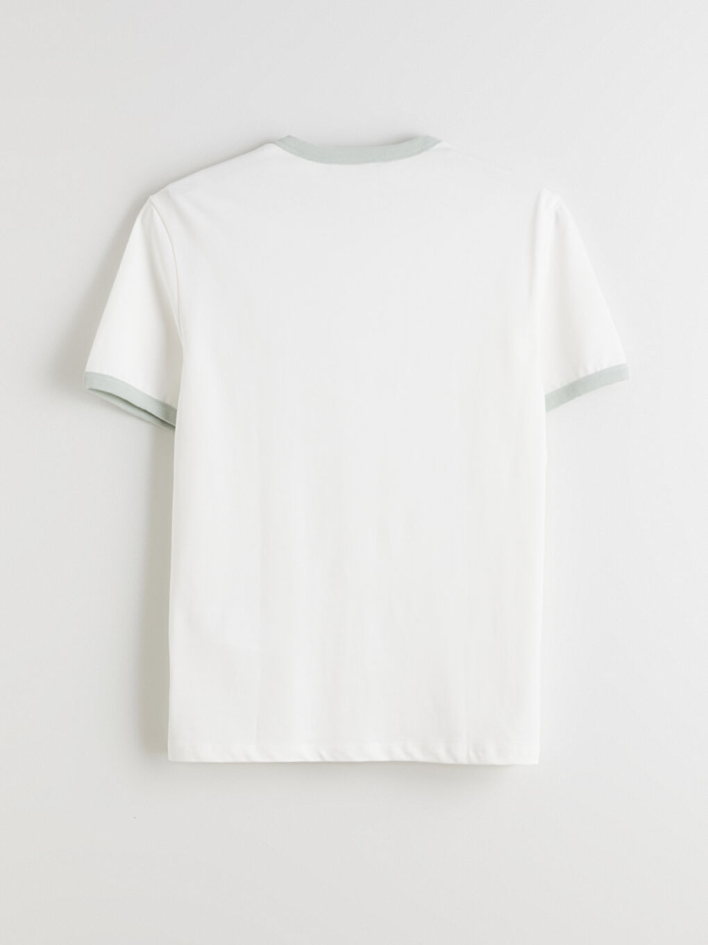 Ekru Kontrast Detaylı Penye Erkek Tişört-5