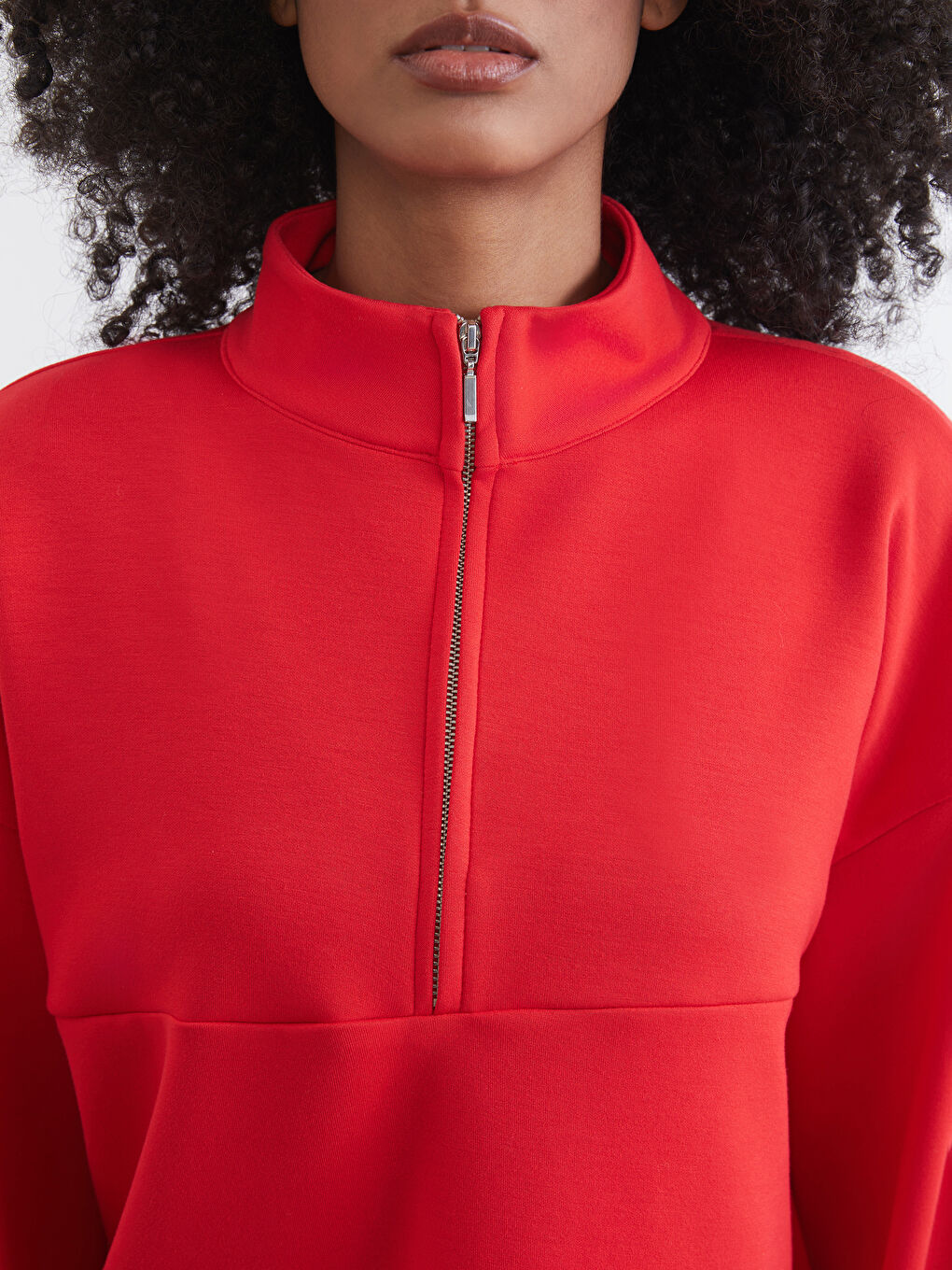 Kırmızı Dik Yaka Kadın Sweatshirt-2