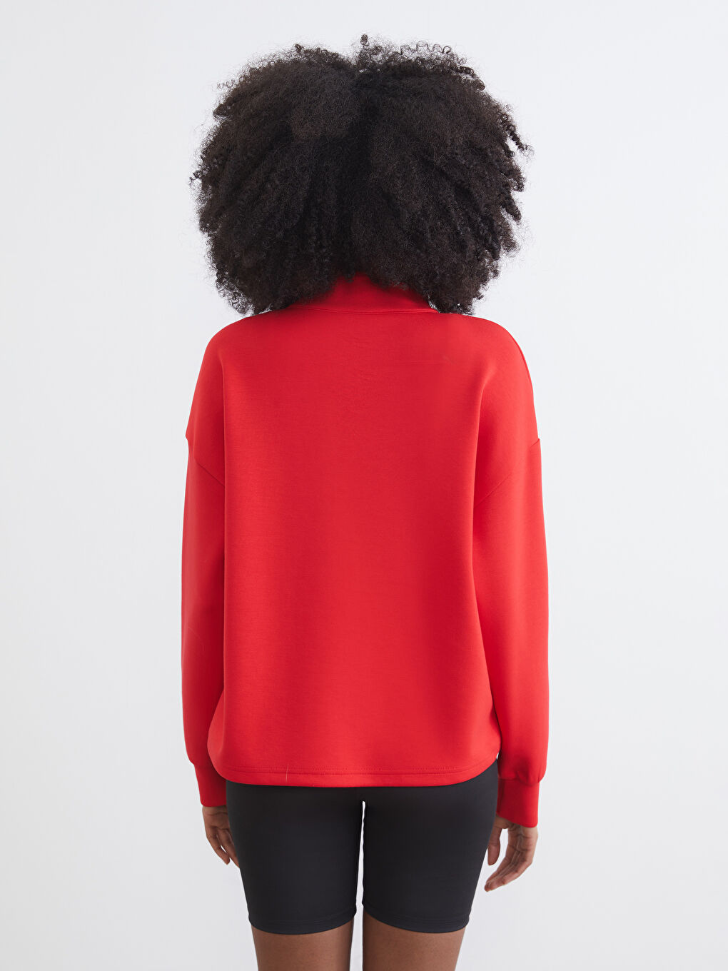 Kırmızı Dik Yaka Kadın Sweatshirt-3