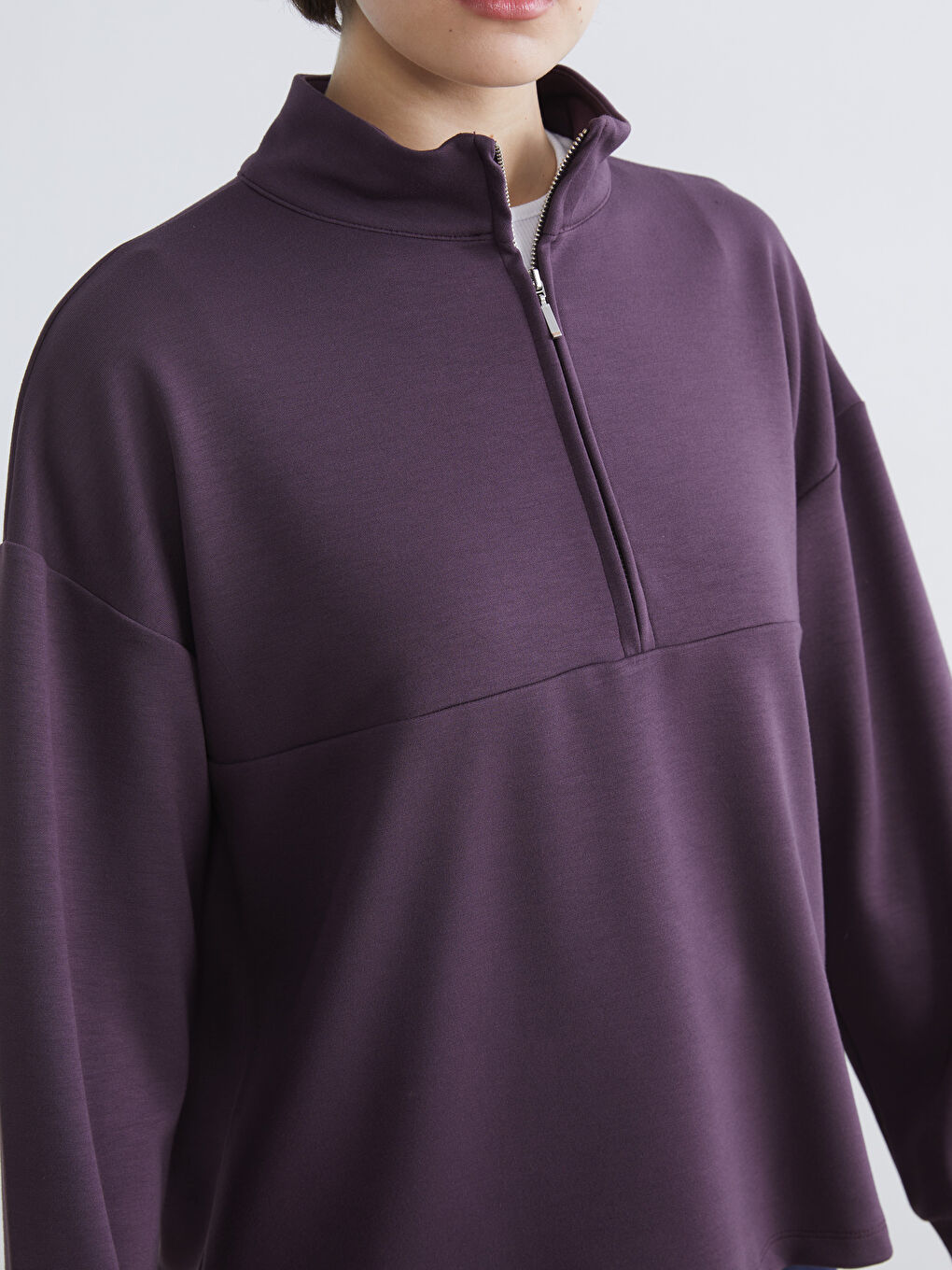 Mürdüm Dik Yaka Kadın Sweatshirt-2