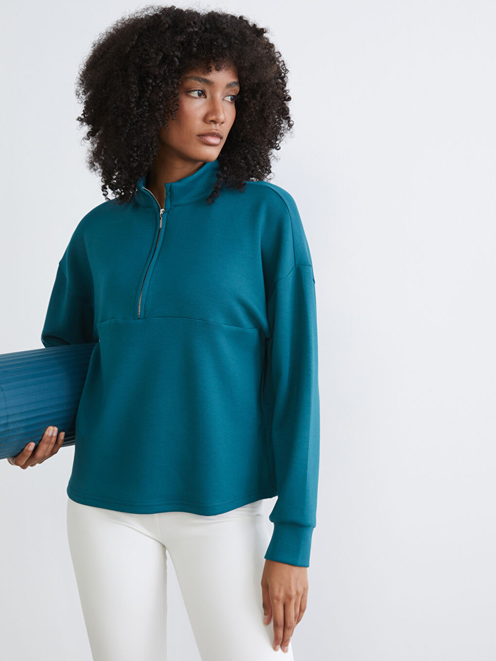 Petrol Dik Yaka Kadın Sweatshirt