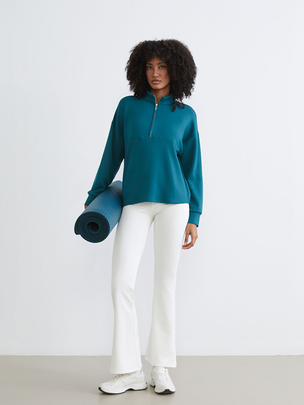 Petrol Dik Yaka Kadın Sweatshirt-1