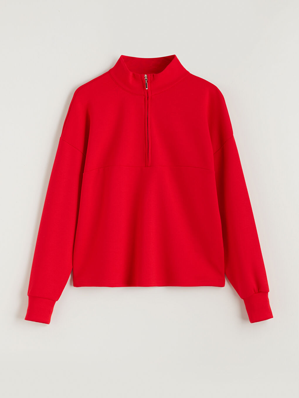 Kırmızı Dik Yaka Kadın Sweatshirt-4