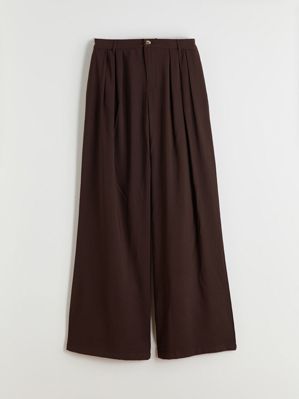 Kahverengi Loose Fit Geniş Paça Kadın Pileli Pantolon-4