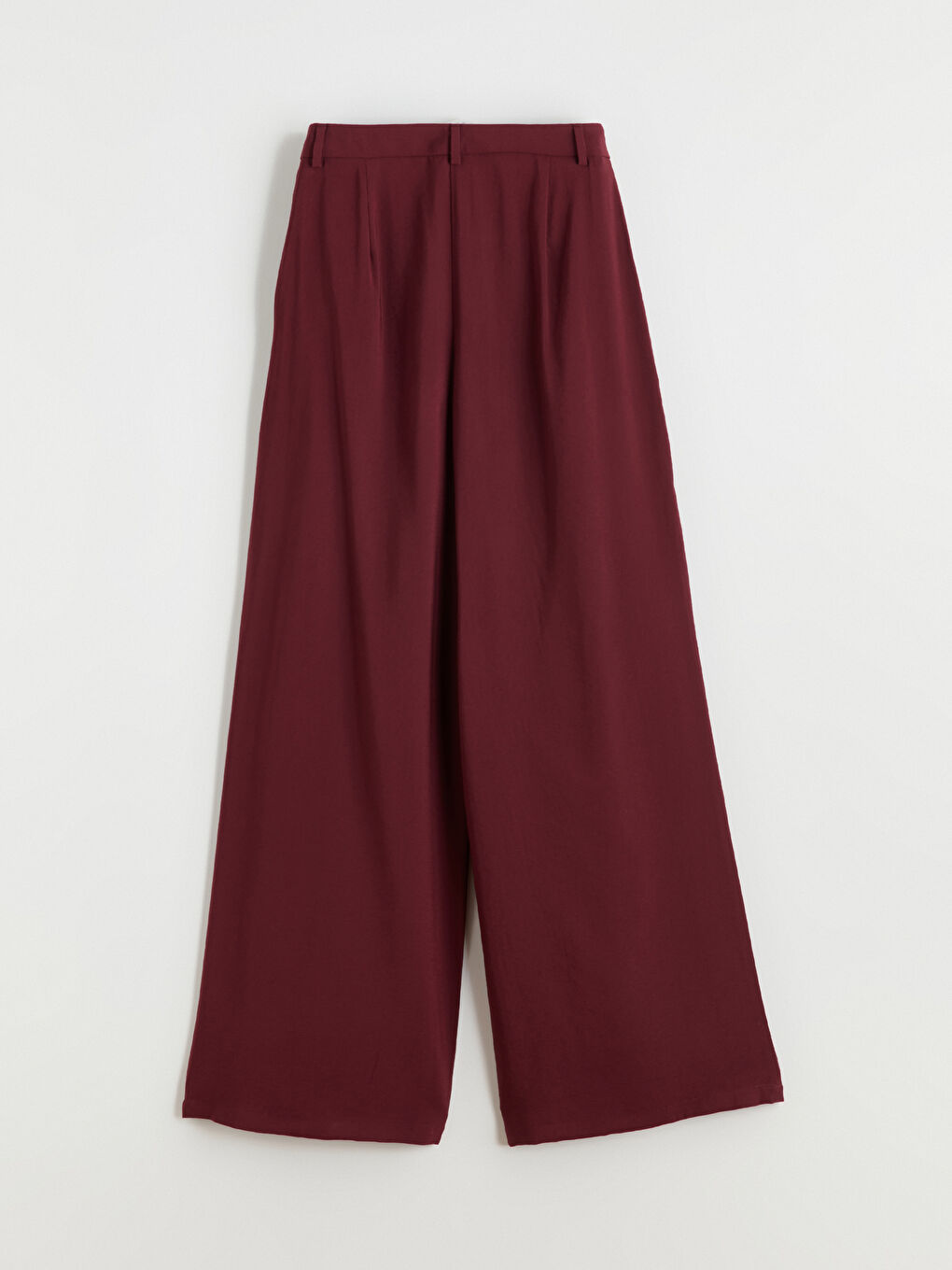 Bordo Loose Fit Geniş Paça Kadın Pileli Pantolon-5