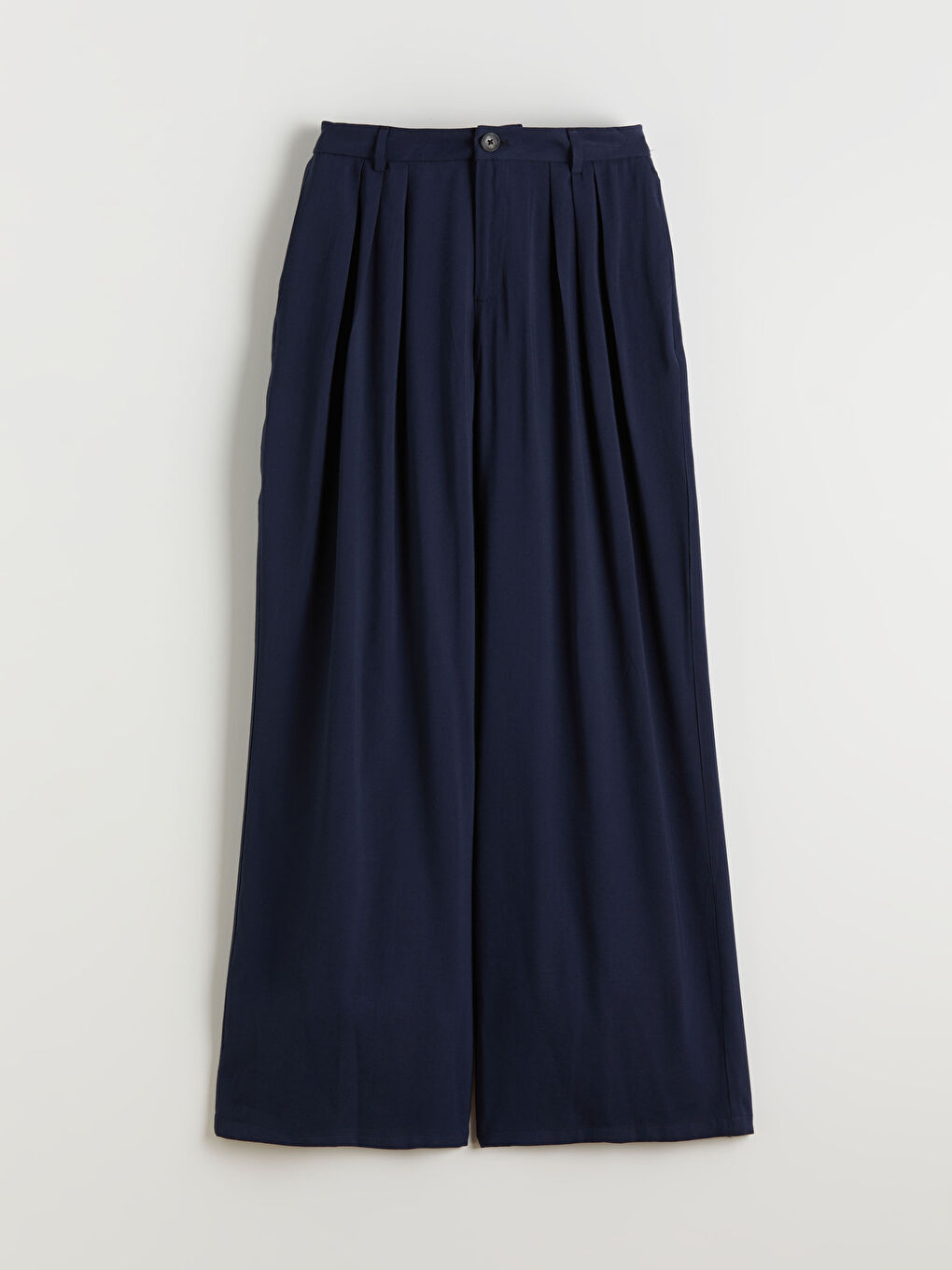 Lacivert Loose Fit Geniş Paça Kadın Pileli Pantolon-4