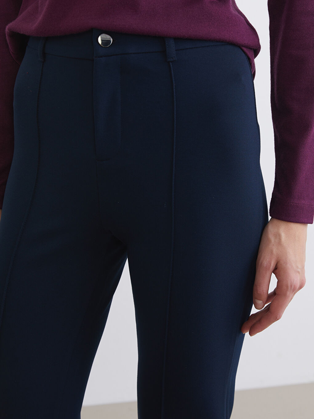 Lacivert Dar Fit İspanyol Paça Kadın Pantolon-2