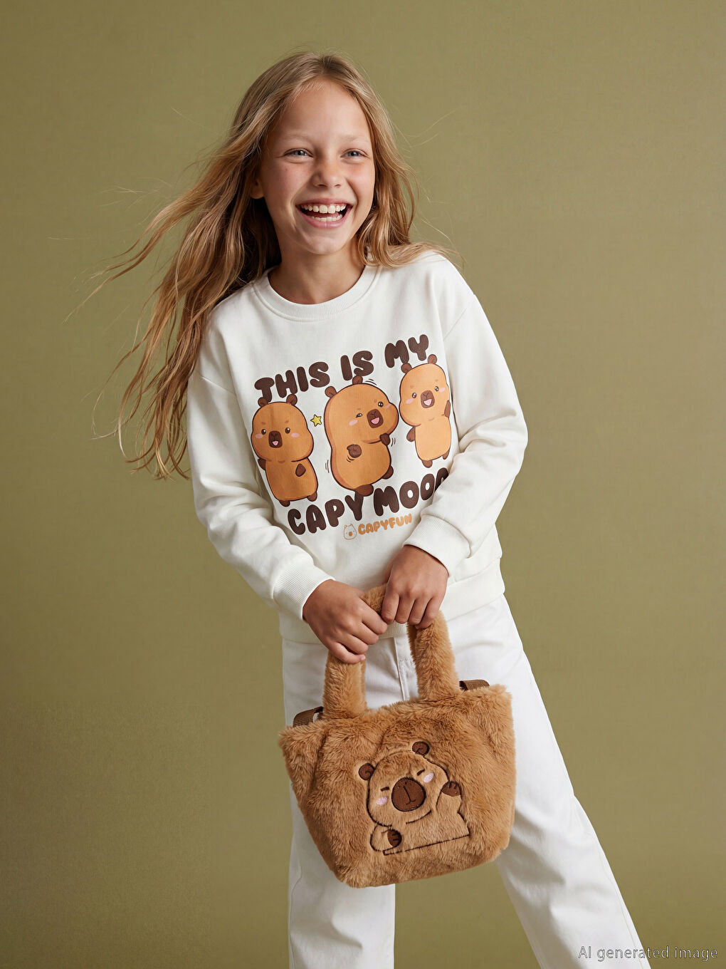 Kahverengi Hayvan Nakışlı Kız Çocuk Omuz Çantası