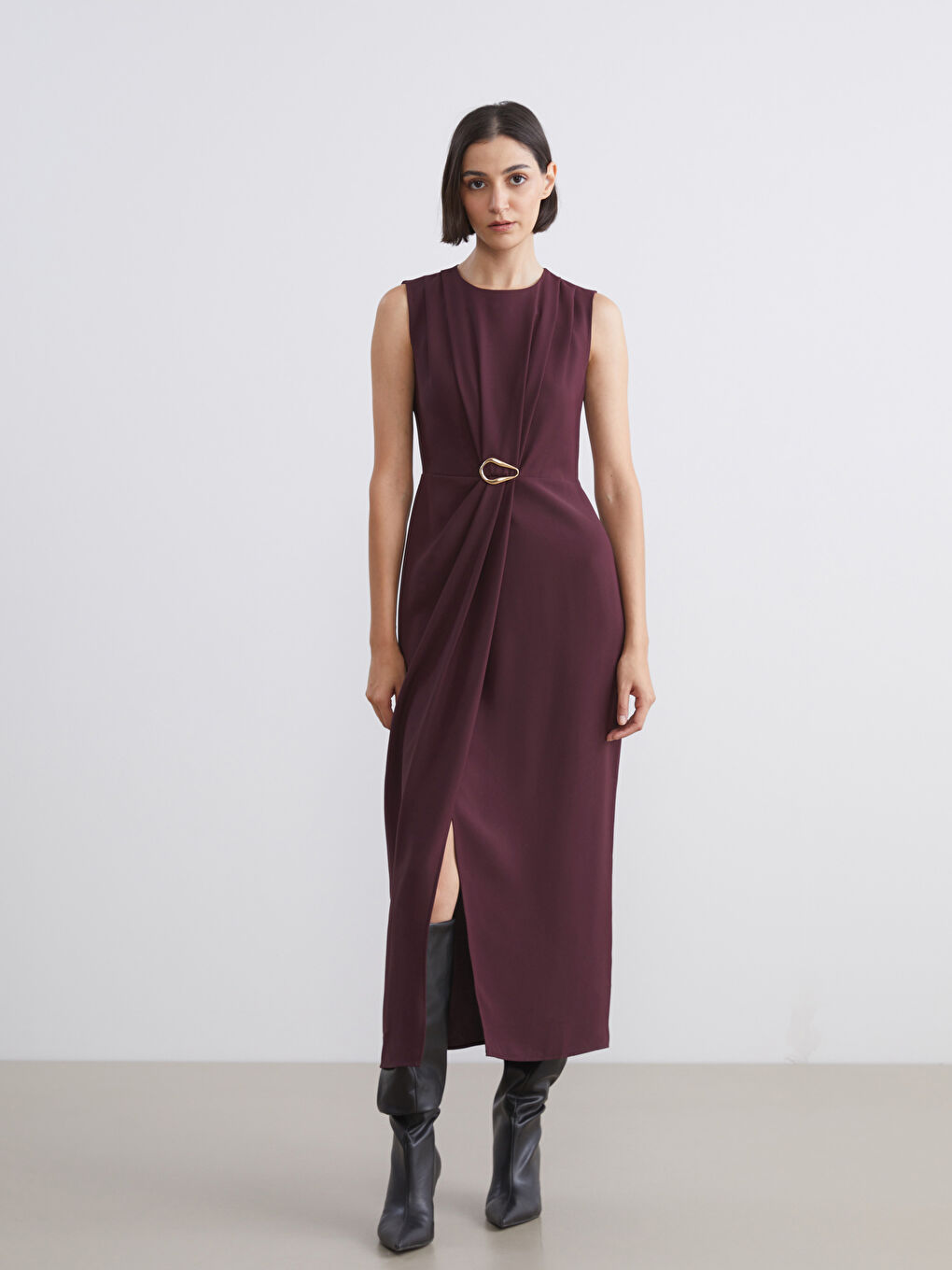 Ruched Fitted Waist Dress-4
