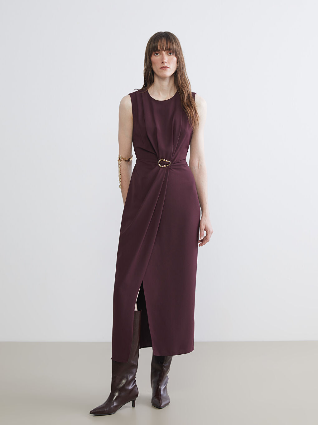 Ruched Fitted Waist Dress-3