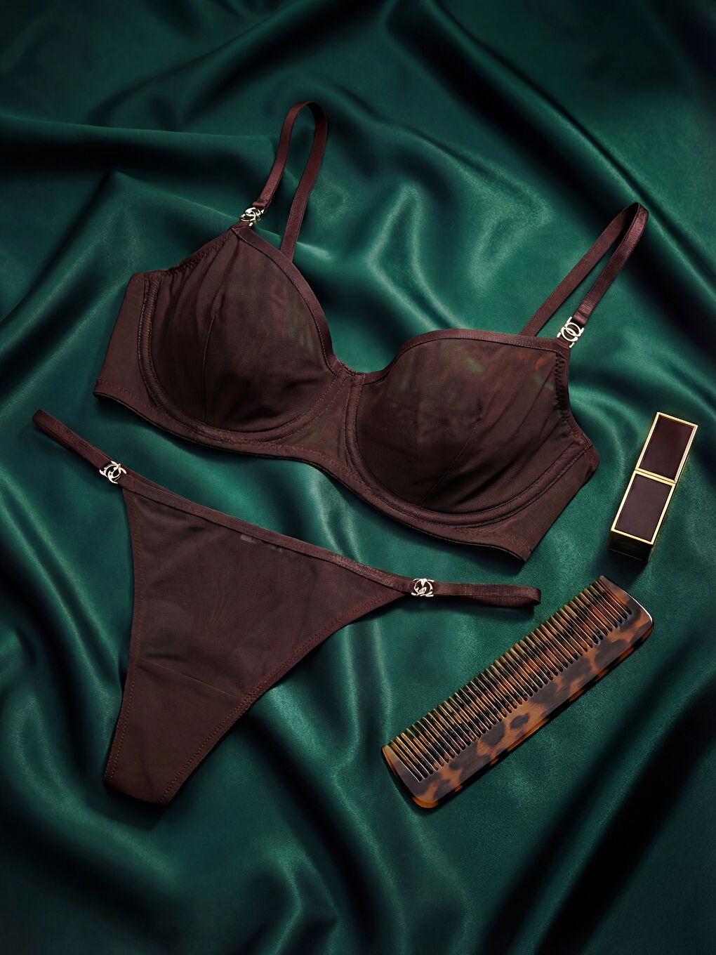 Kahverengi Balenli Dolgusuz Fantezi Tişört Sütyen