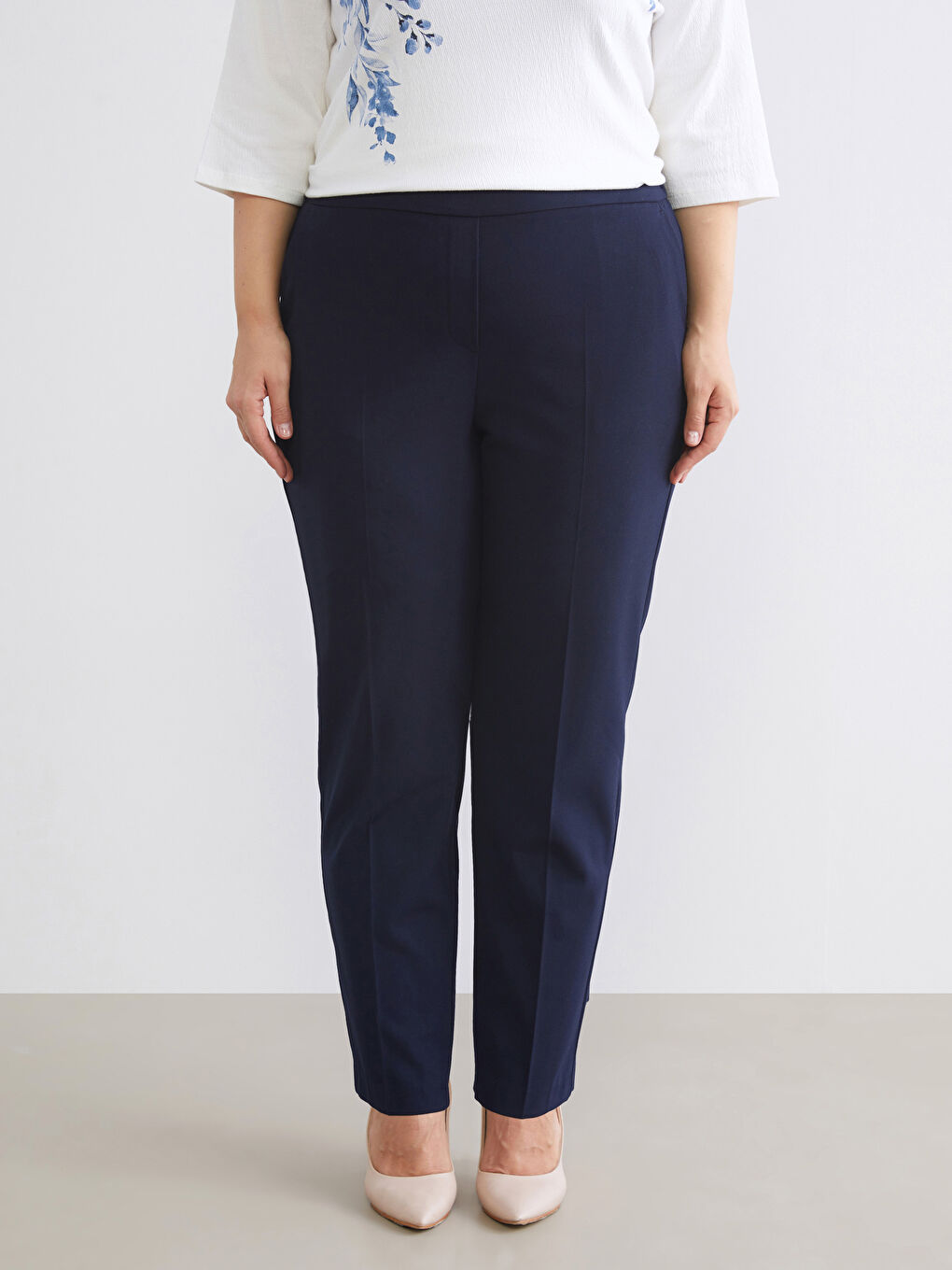 Lacivert Beli Lastikli Kadın Pantolon-1