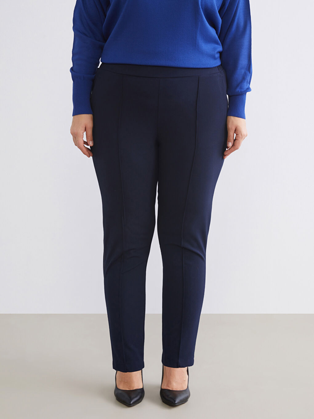 Lacivert Beli Lastikli Kadın Pantolon-1