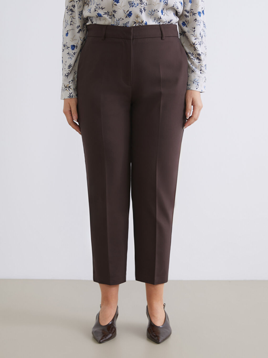 Kahverengi Standart Fit Cigarette Kadın Pantolon-1