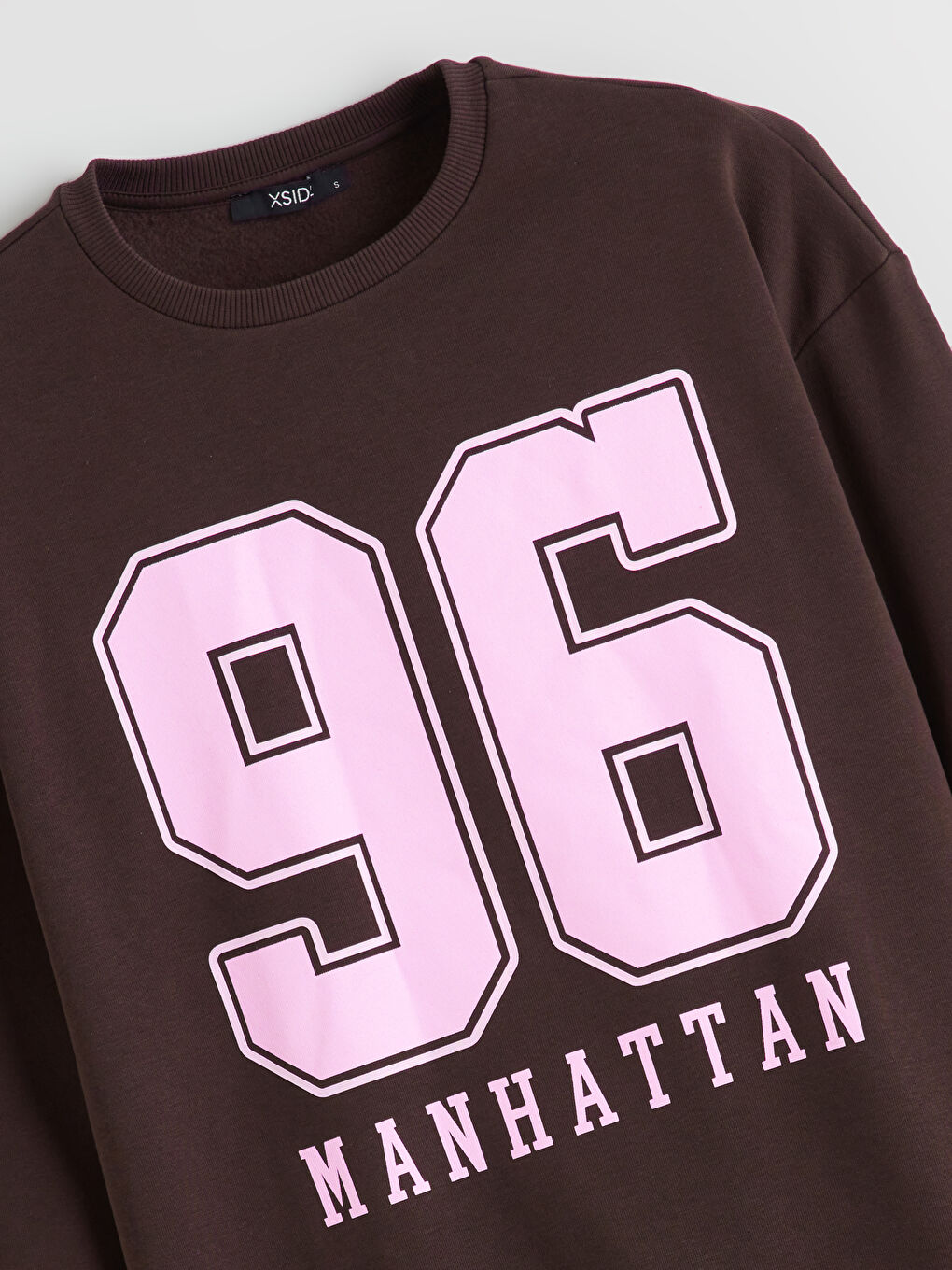 Kahverengi Bisiklet Yaka Baskılı Oversize Kadın Sweatshirt-5