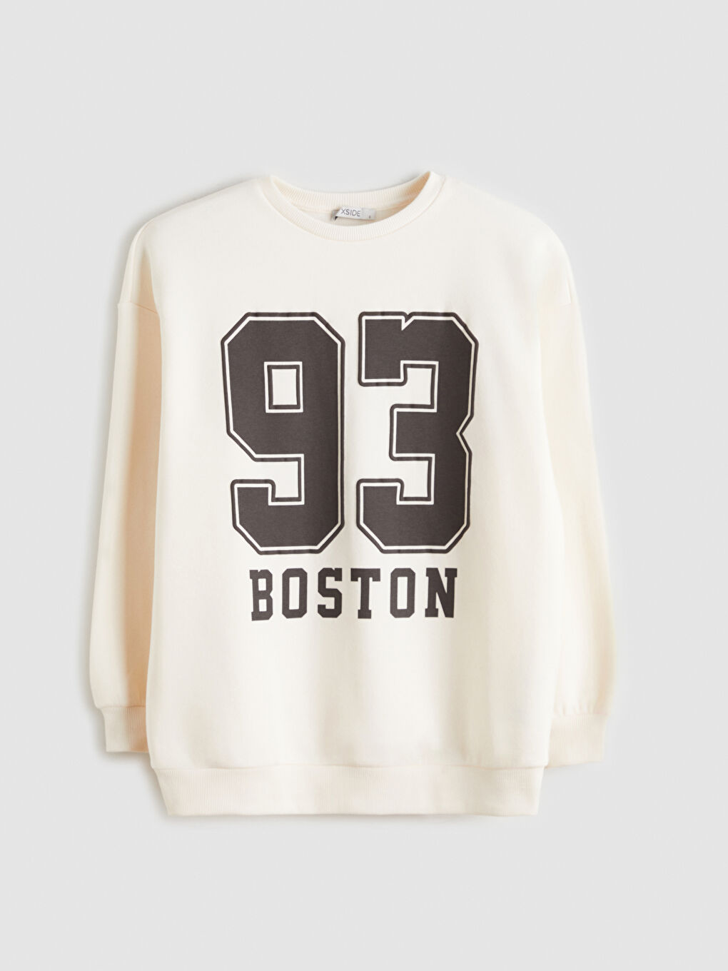 Bej Boston Baskılı Oversize Kadın Kalın Sweatshirt-4