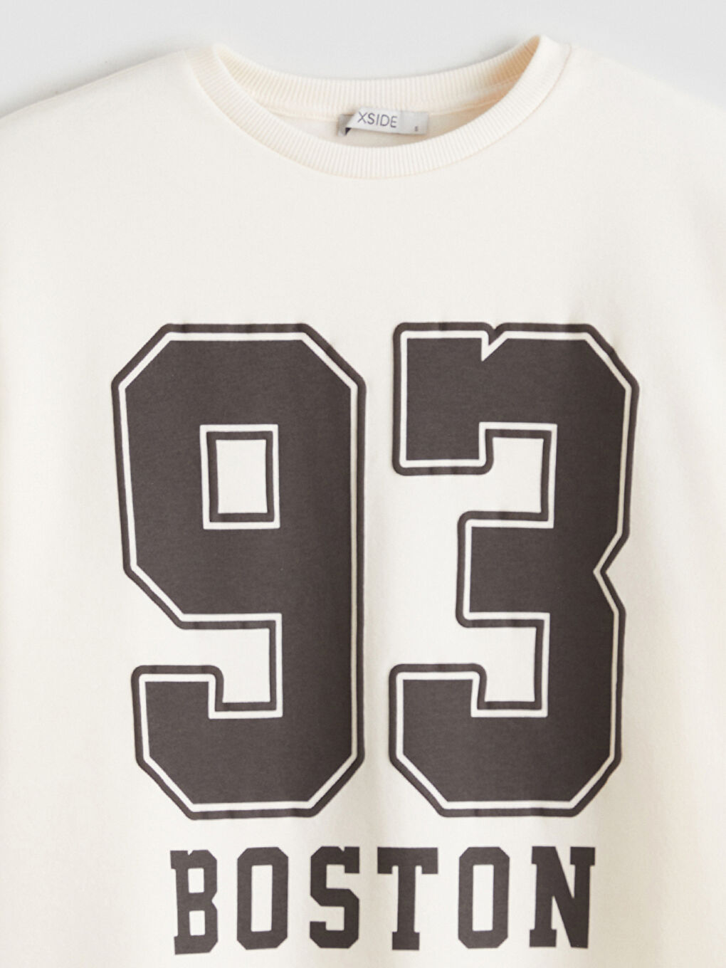 Bej Boston Baskılı Oversize Kadın Kalın Sweatshirt-6