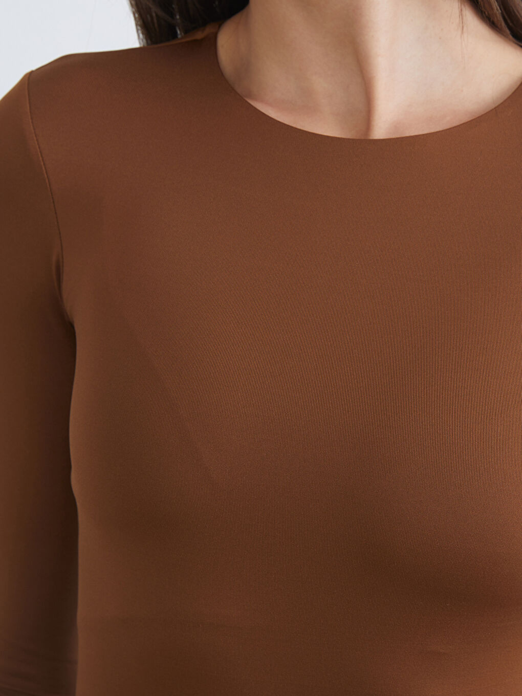 Kahverengi Bisiklet Yaka Kadın Bodysuit-2