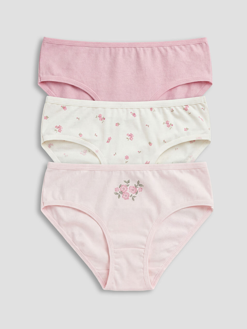 Ekru Çiçekli Kız Çocuk Külot 3'lü-1