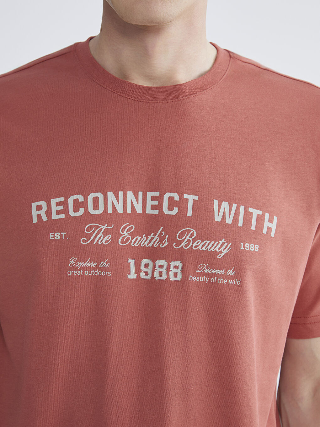 Turuncu Bisiklet Yaka Baskılı Penye Erkek Tişört-2