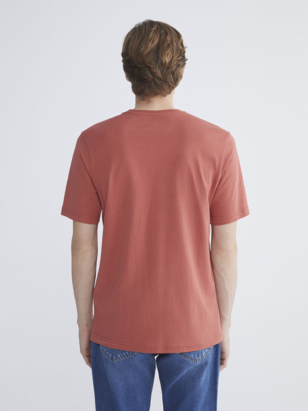 Turuncu Bisiklet Yaka Baskılı Penye Erkek Tişört-3