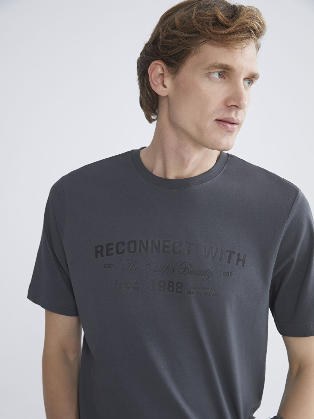 Mavi Bisiklet Yaka Baskılı Penye Erkek Tişört-2