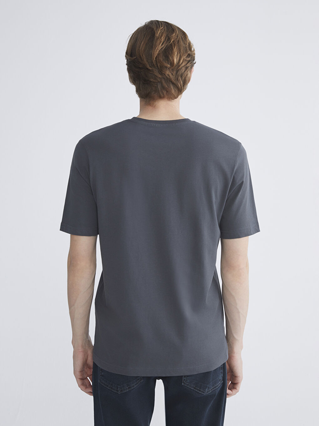 Mavi Bisiklet Yaka Baskılı Penye Erkek Tişört-3