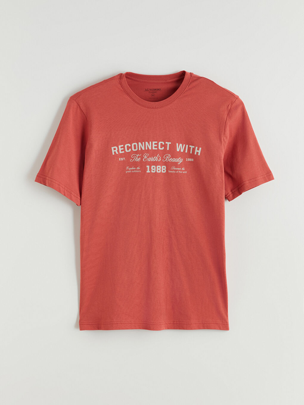 Turuncu Bisiklet Yaka Baskılı Penye Erkek Tişört-4