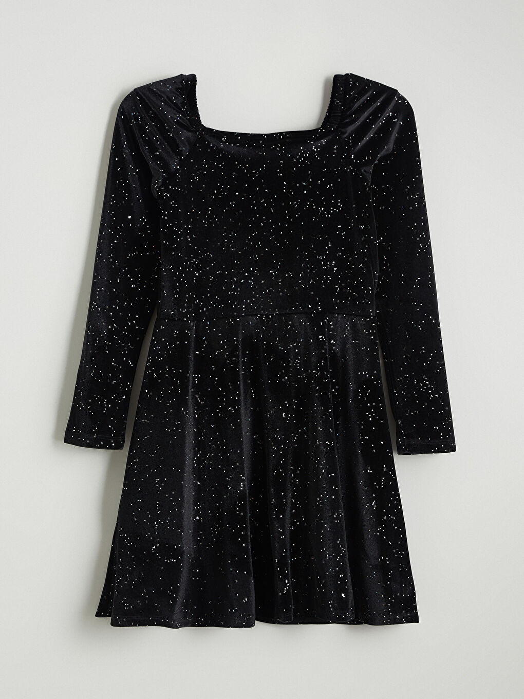 Siyah Kare Yaka Kadife Kız Çocuk Elbise-2