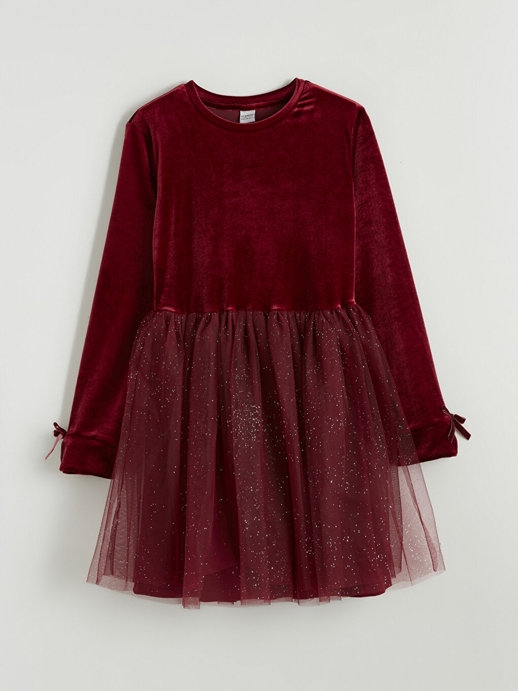 Bordo Bisiklet Yaka Kadife Kız Çocuk Tütü Elbise