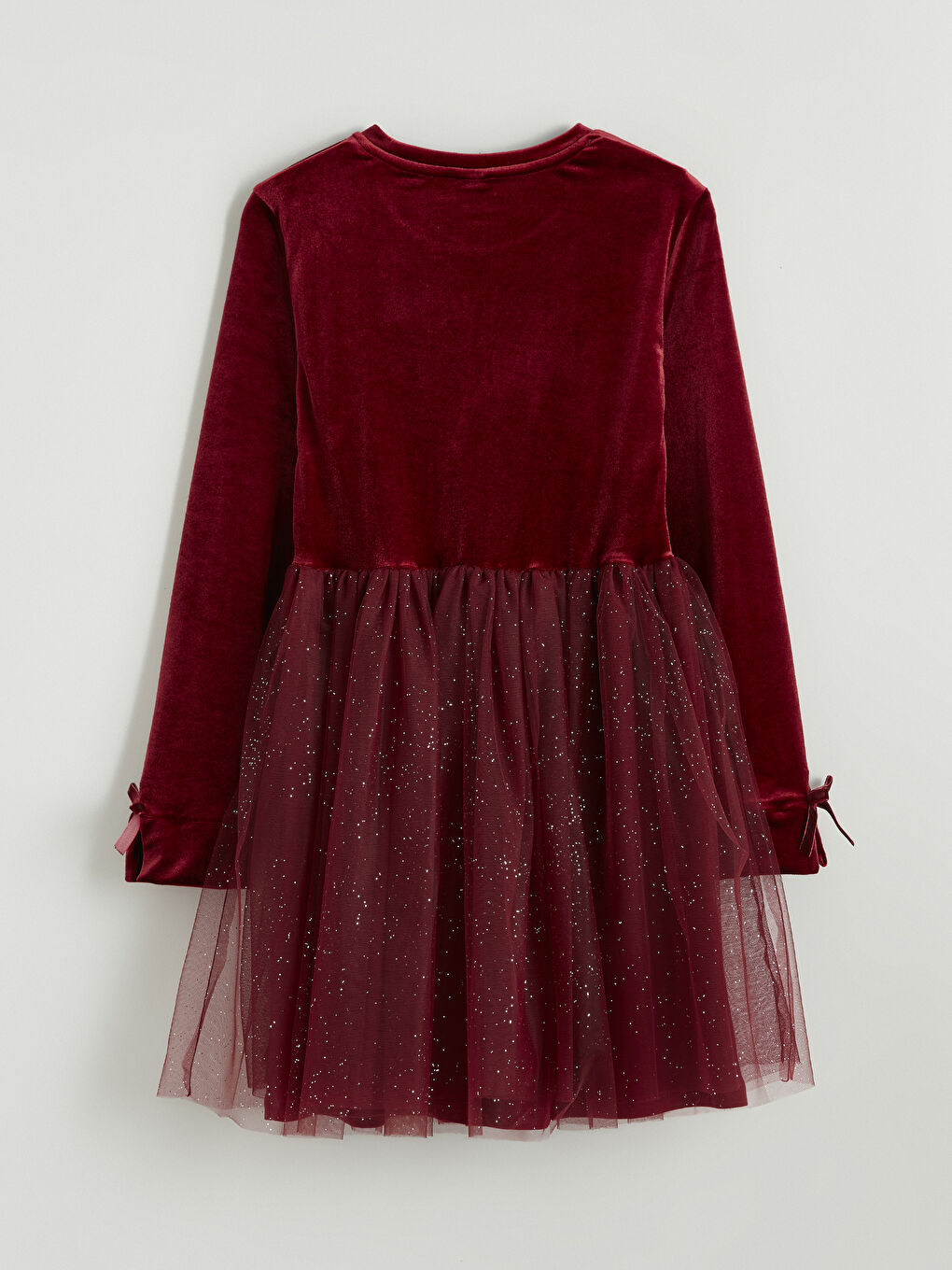 Bordo Bisiklet Yaka Kadife Kız Çocuk Tütü Elbise-2