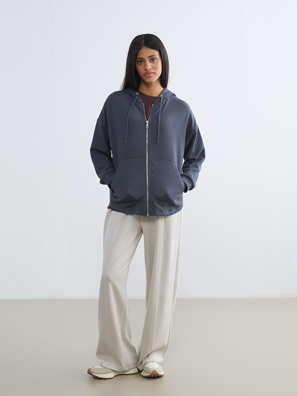 Woman GREY Zip-Up Sweatshirt-1