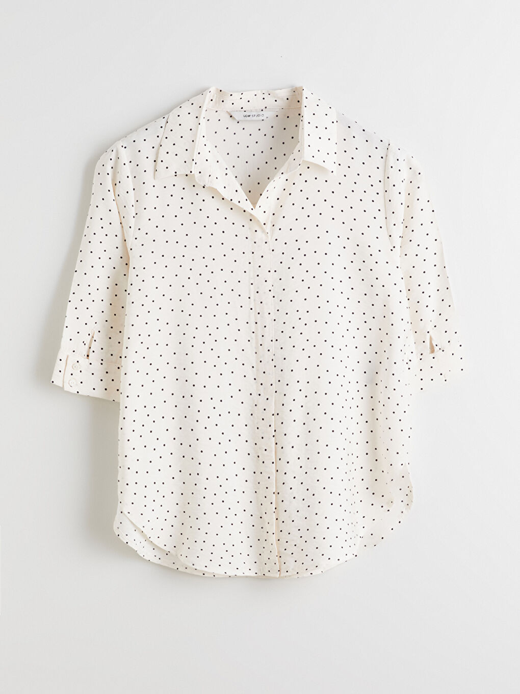 Bej Puantiyeli Kadın Gömlek-4