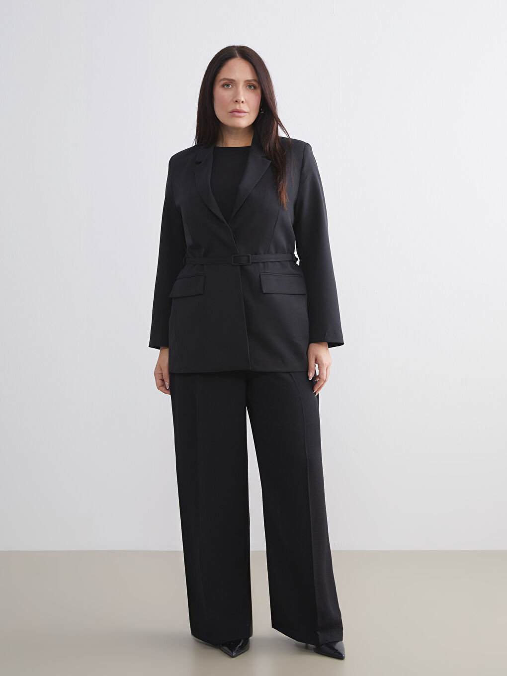 Siyah Beli Kemerli Kadın Blazer Ceket-5