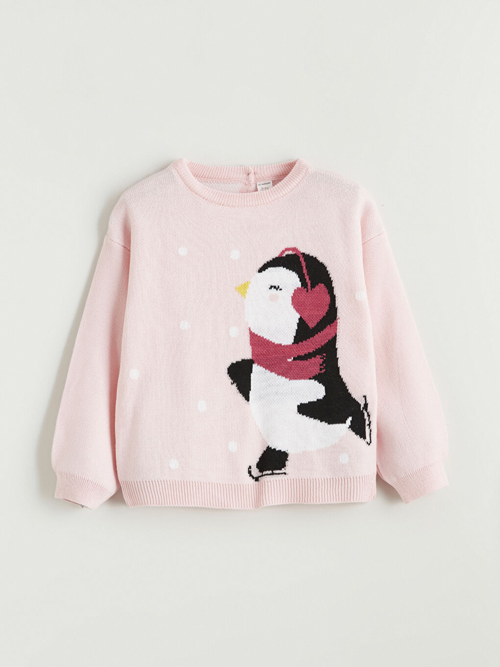 Pembe Penguen Desenli Kız Çocuk Triko Kazak