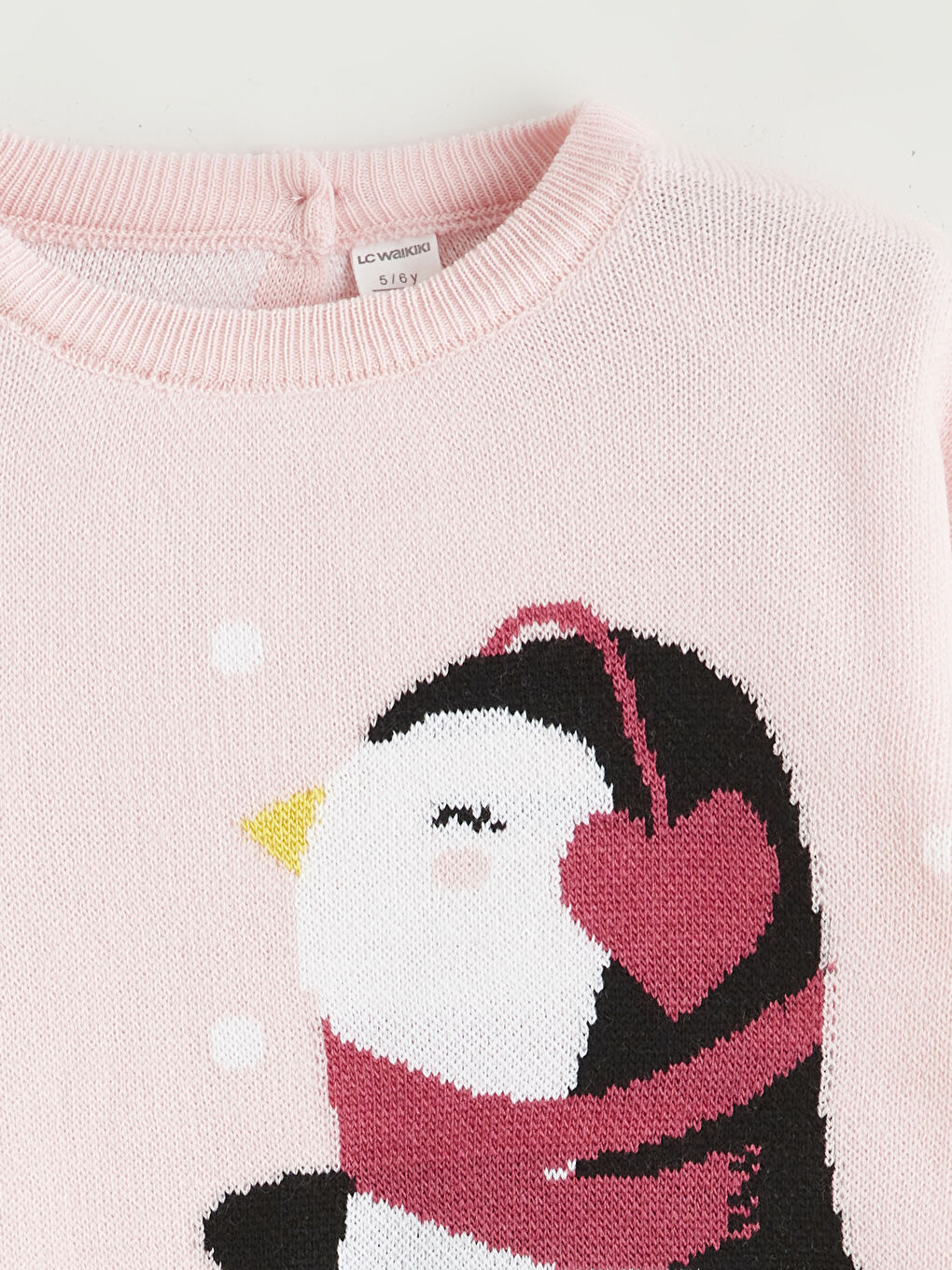 Pembe Penguen Desenli Kız Çocuk Triko Kazak-1